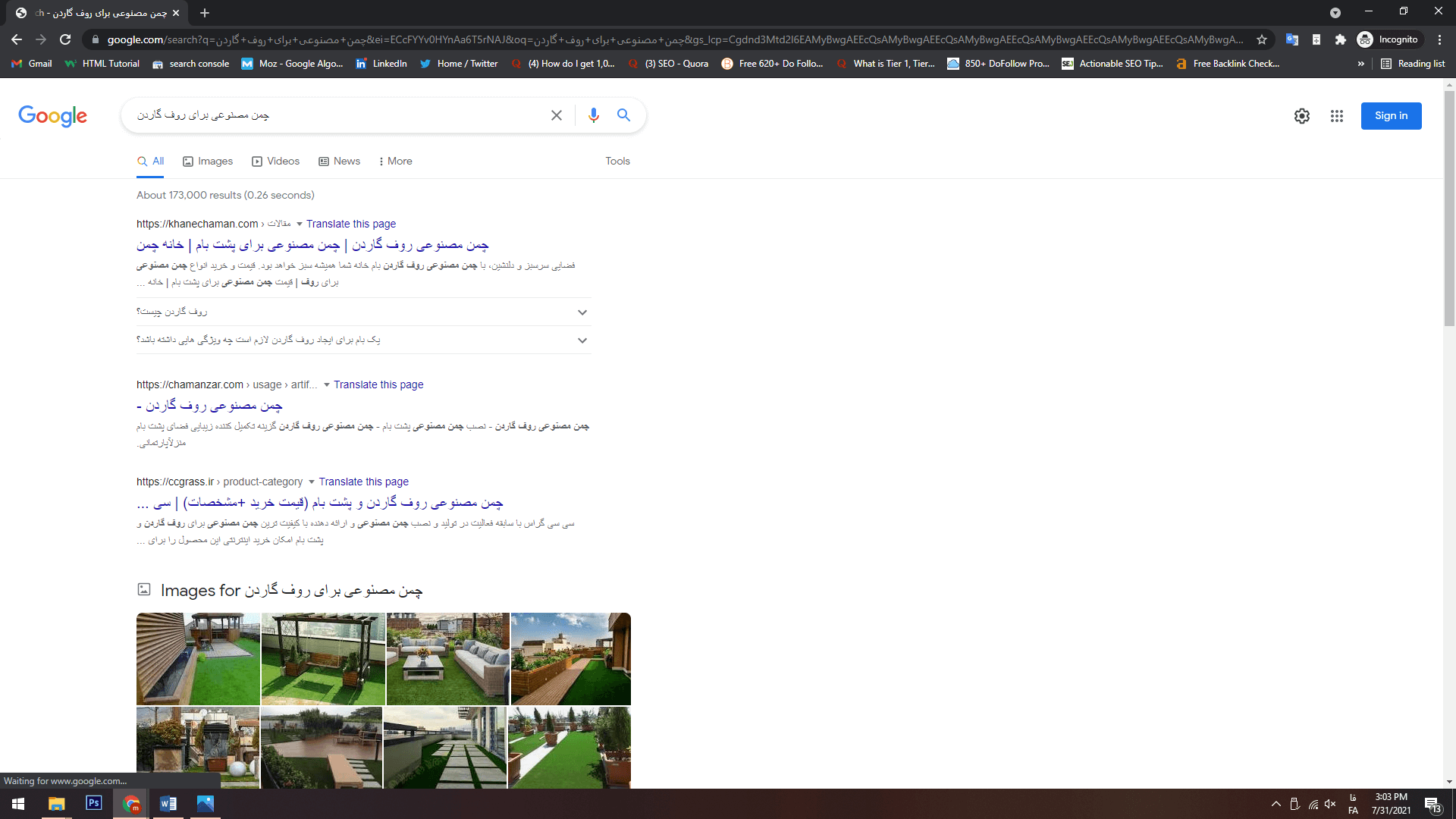 رتبه 1 با کلمه کلیدی چمن مصنوعی برای روف گاردن
